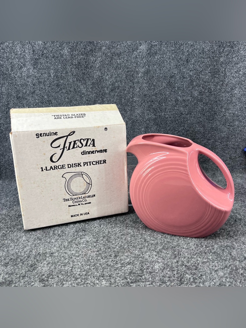 Vtg Fiesta By Homer Laughlin Large Disc Pitcher Retired Rose - 7" tall New